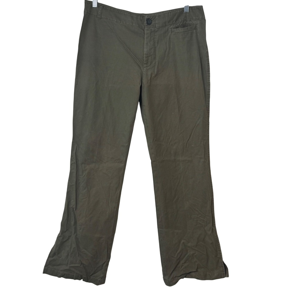 Banana Republic Martin Fit Pants 12 Olive Green Wide Leg Side Slit Chino Vintage